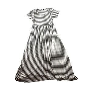 Women's Striped Maxi Dress Large Black White Rayon Stretch Pockets Casual
